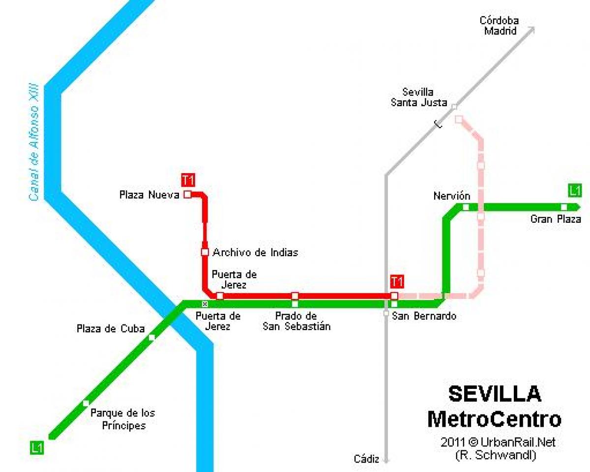карта на Севиља трамвај