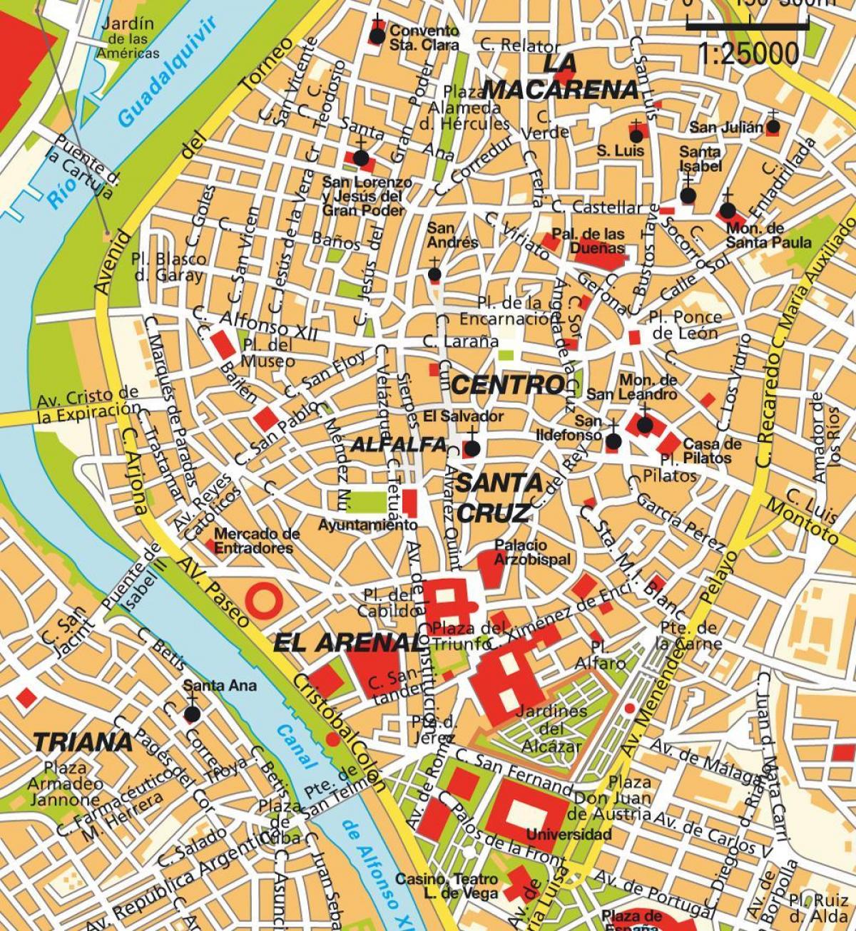 карта на Севиља шпанија во центарот на градот