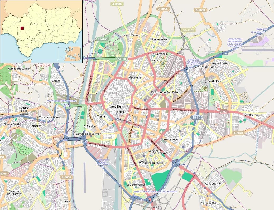 карта на Севиља шпанија населби