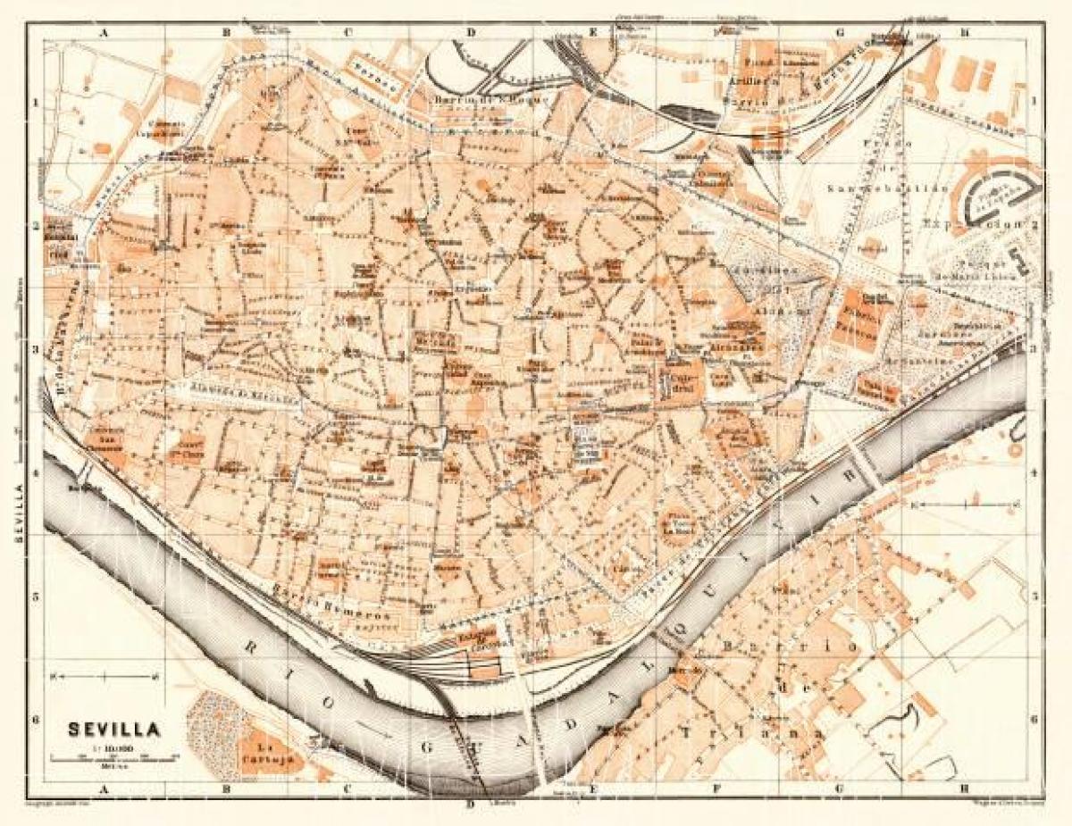 мапата на стариот град Севиља шпанија