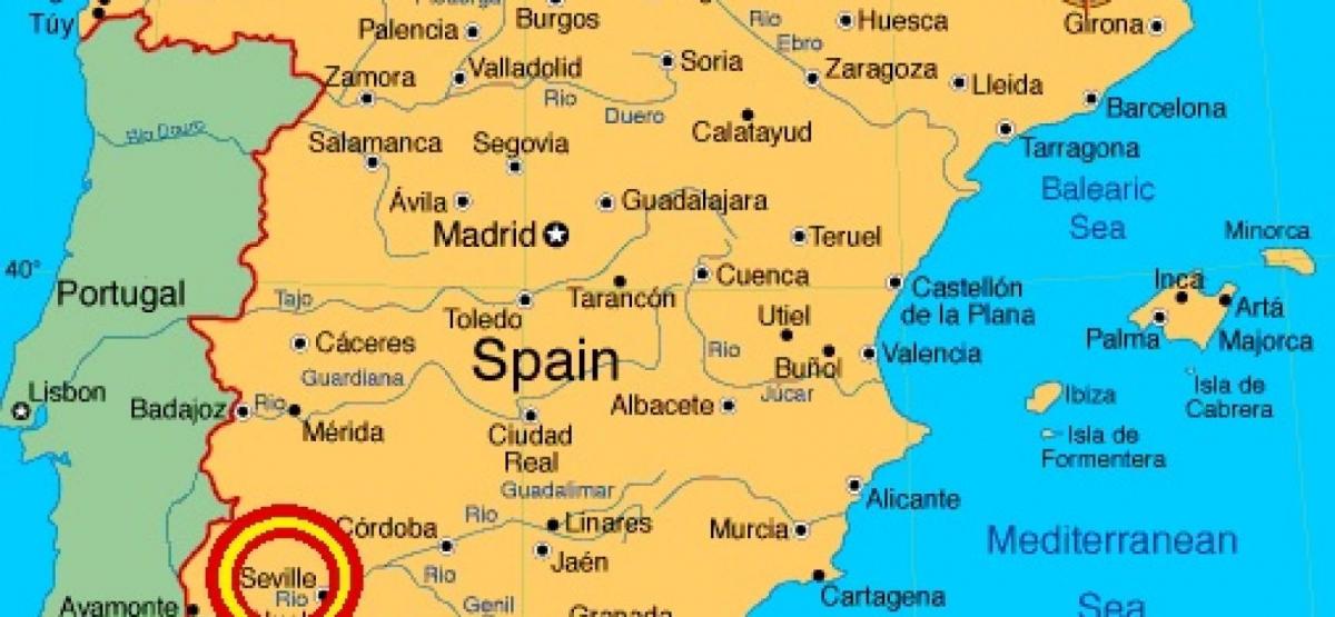 карта на шпанија покажува Севиља